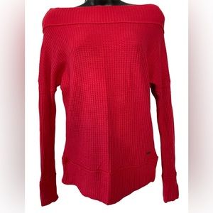 LUCKY BRAND Long Sleeve Waffle knit off  shoulder top Size XS Red